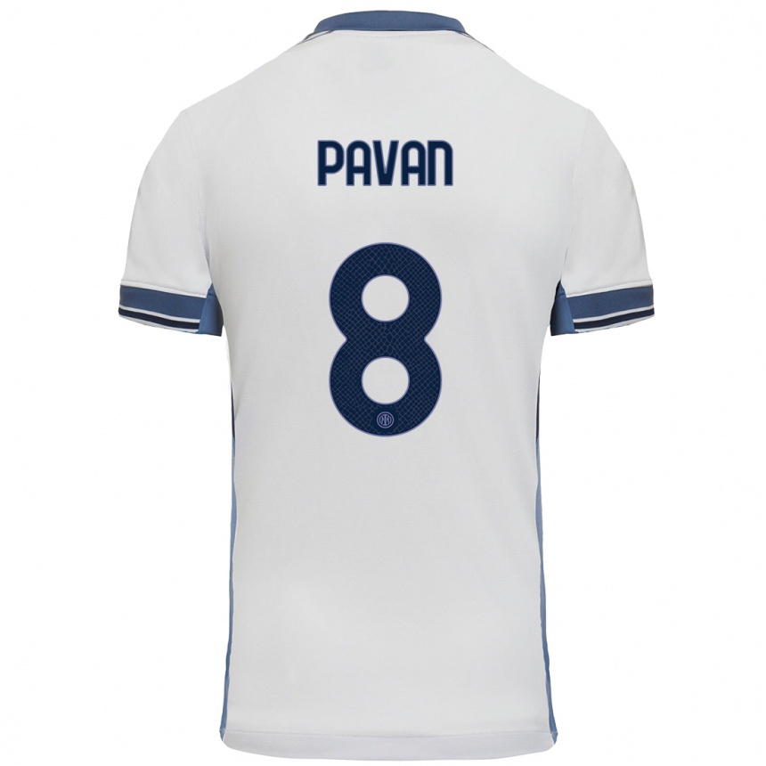 Kids Football Matilde Pavan #8 White Grey Away Jersey 2024/25 T-Shirt