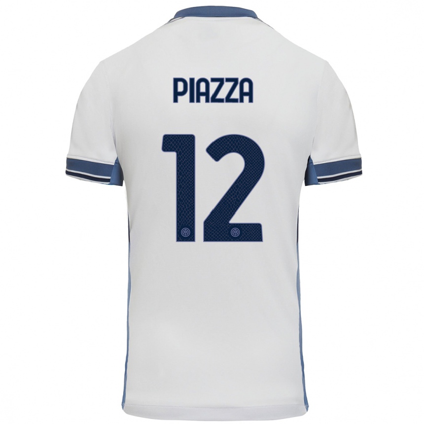 Kids Football Alessia Piazza #12 White Grey Away Jersey 2024/25 T-Shirt