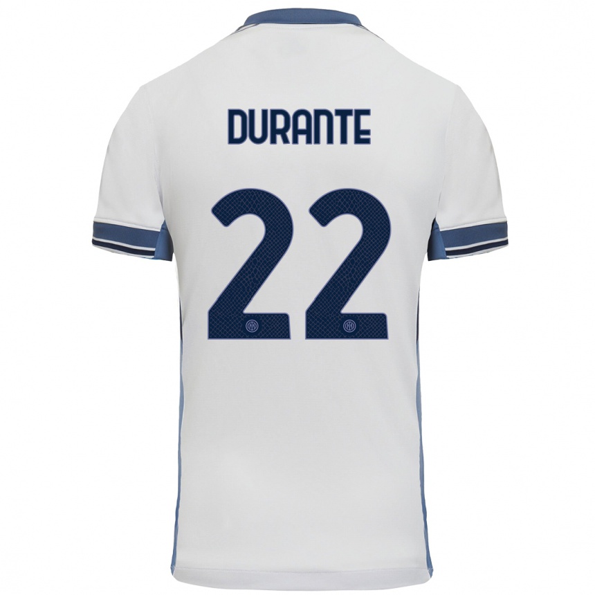 Kids Football Francesca Durante #22 White Grey Away Jersey 2024/25 T-Shirt