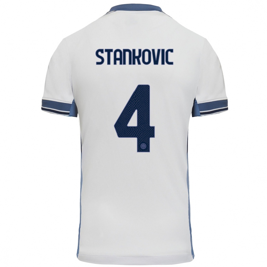 Kids Football Aleksandar Stankovic #4 White Grey Away Jersey 2024/25 T-Shirt