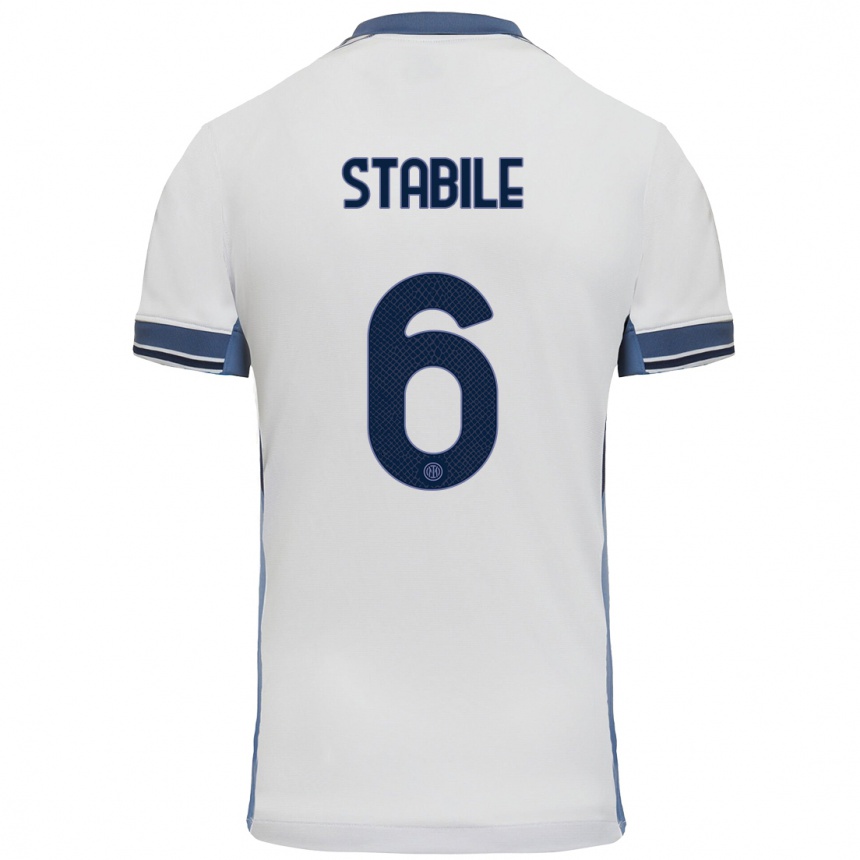 Kids Football Giacomo Stabile #6 White Grey Away Jersey 2024/25 T-Shirt