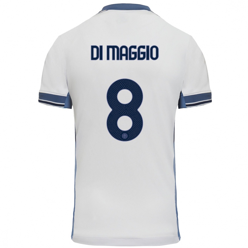 Kids Football Luca Di Maggio #8 White Grey Away Jersey 2024/25 T-Shirt