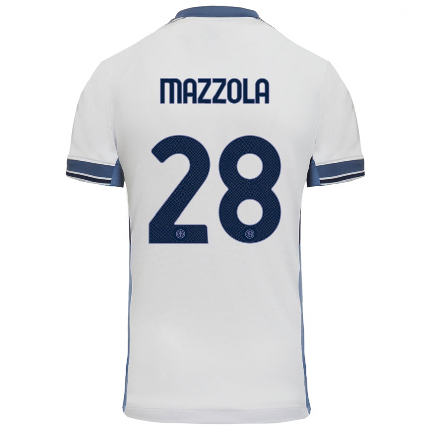 Kids Football Giuseppe Mazzola #28 White Grey Away Jersey 2024/25 T-Shirt