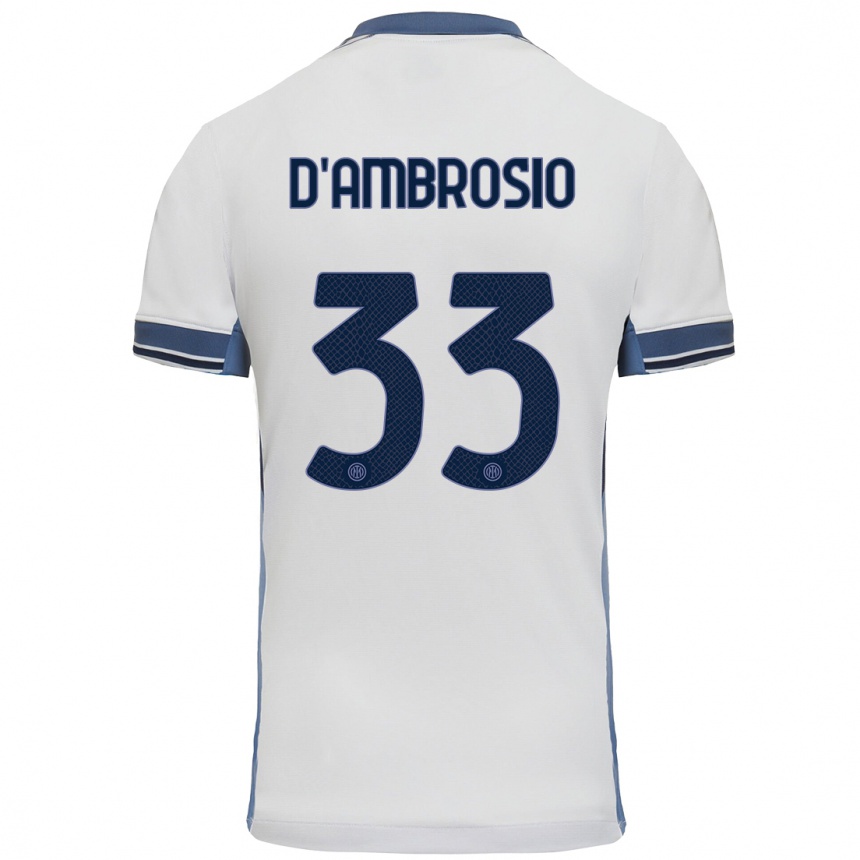 Kids Football Danilo D'ambrosio #33 White Grey Away Jersey 2024/25 T-Shirt