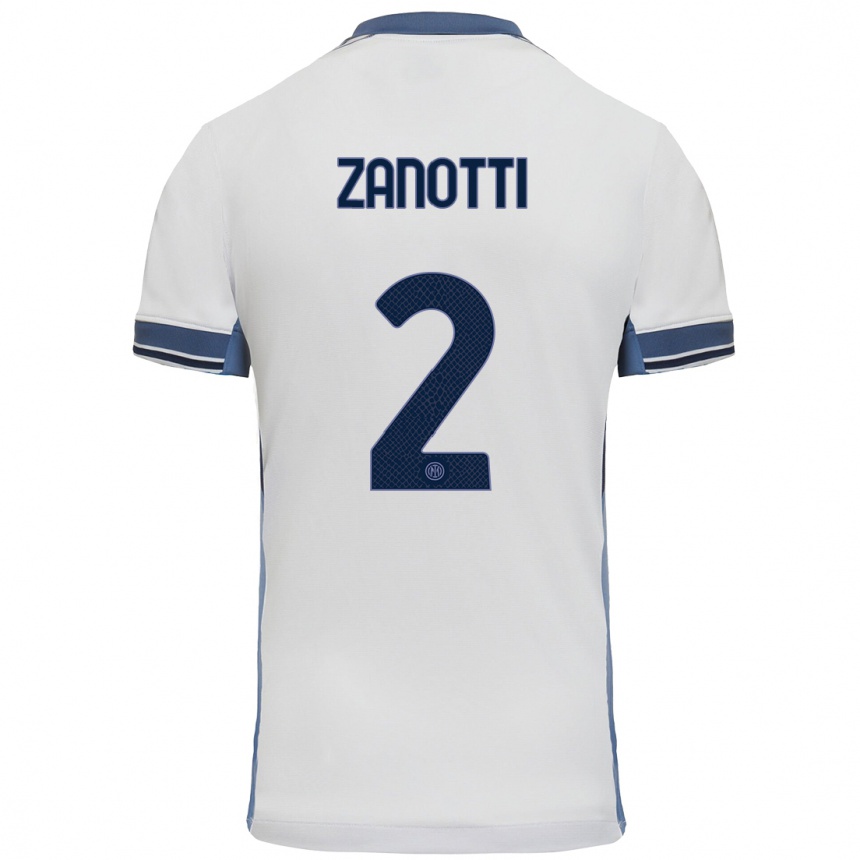 Kids Football Mattia Zanotti #2 White Grey Away Jersey 2024/25 T-Shirt