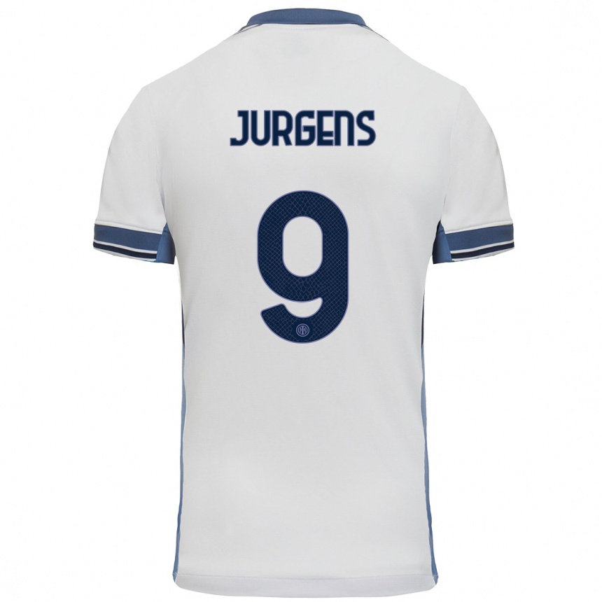 Kids Football Oliver Jurgens #9 White Grey Away Jersey 2024/25 T-Shirt