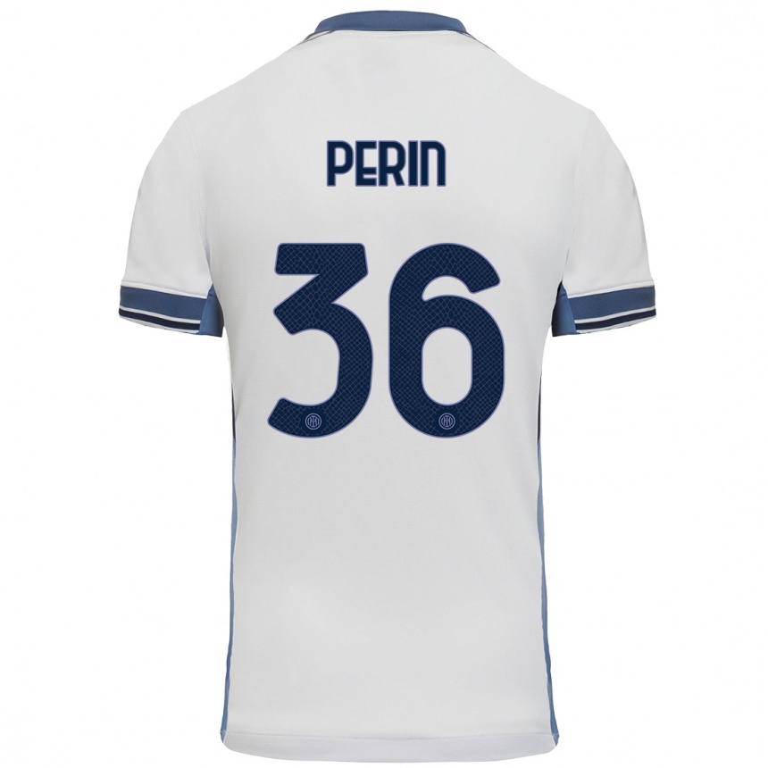 Kids Football Nicolo Perin #36 White Grey Away Jersey 2024/25 T-Shirt