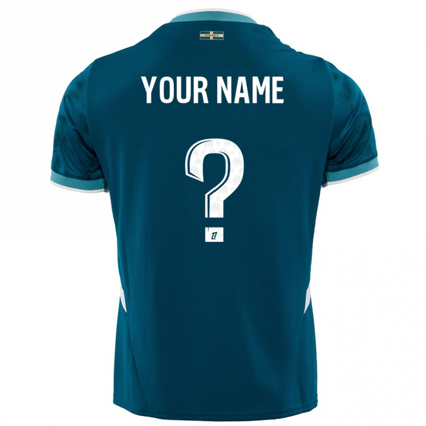 Kids Football Your Name #0 Turquoise Blue Away Jersey 2024/25 T-Shirt