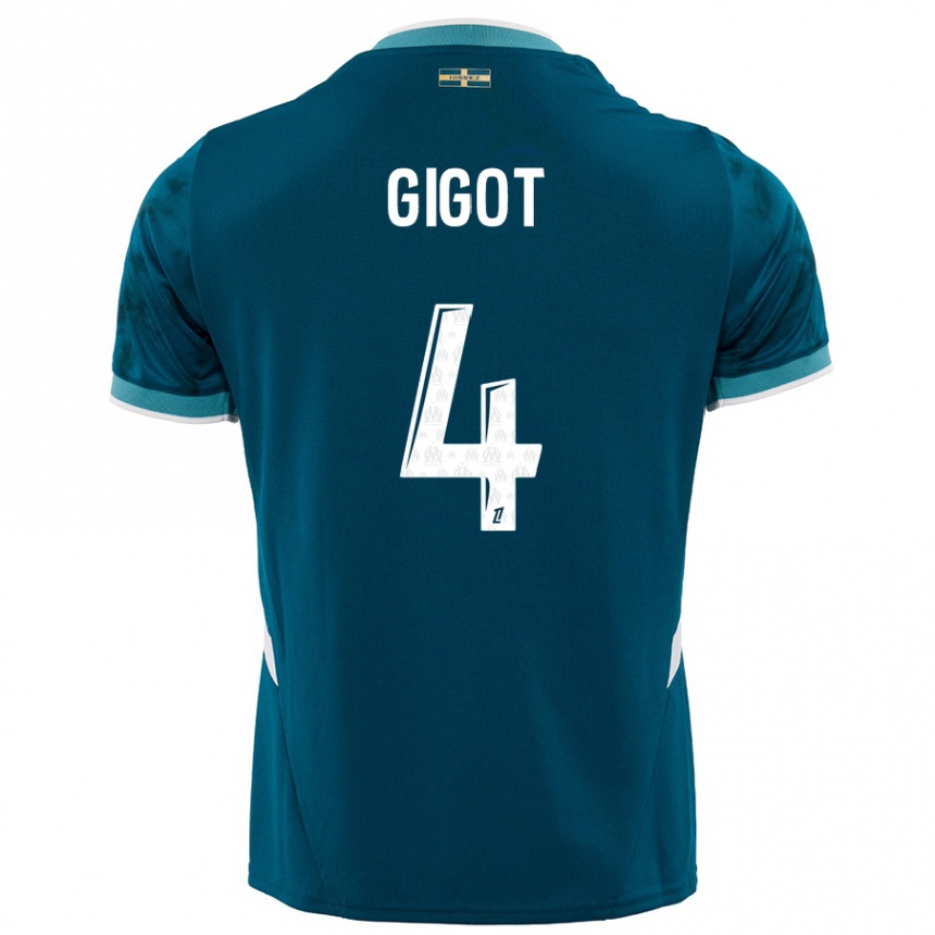 Kids Football Samuel Gigot #4 Turquoise Blue Away Jersey 2024/25 T-Shirt