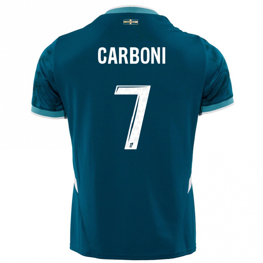 Kids Football Valentín Carboni #7 Turquoise Blue Away Jersey 2024/25 T-Shirt