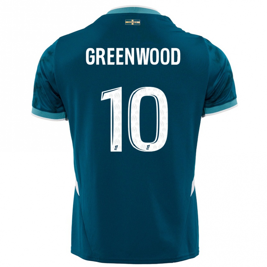 Kids Football Mason Greenwood #10 Turquoise Blue Away Jersey 2024/25 T-Shirt