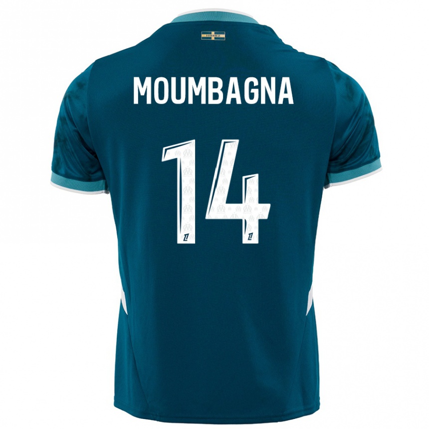 Kids Football Faris Moumbagna #14 Turquoise Blue Away Jersey 2024/25 T-Shirt