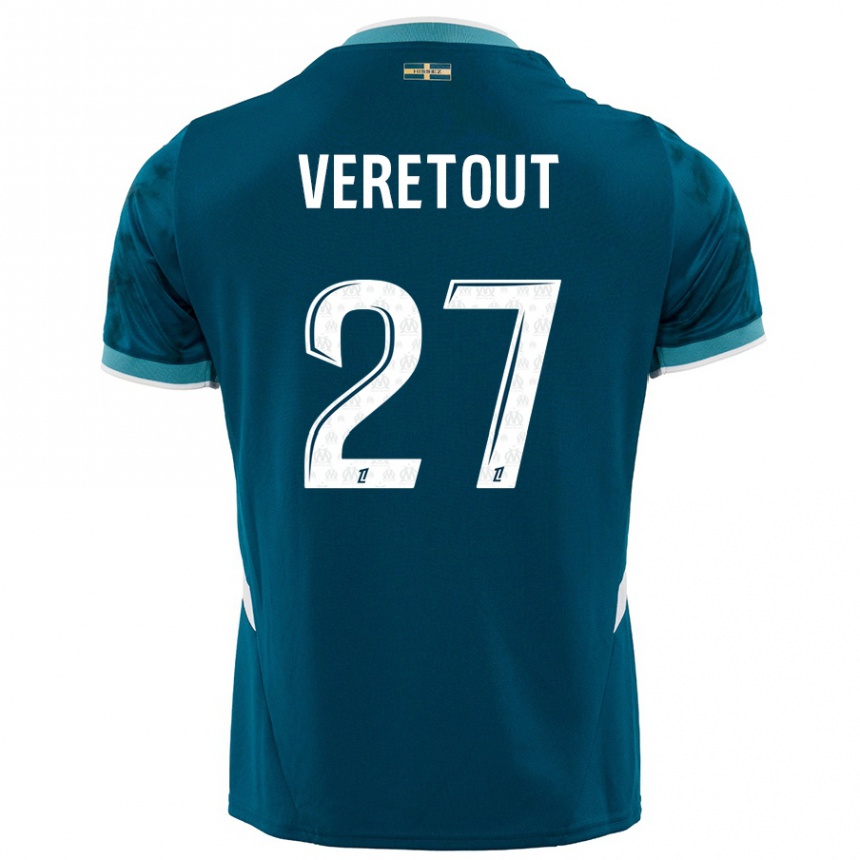 Kids Football Jordan Veretout #27 Turquoise Blue Away Jersey 2024/25 T-Shirt