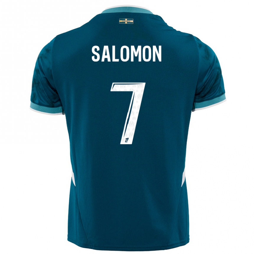 Kids Football Maëva Salomon #7 Turquoise Blue Away Jersey 2024/25 T-Shirt