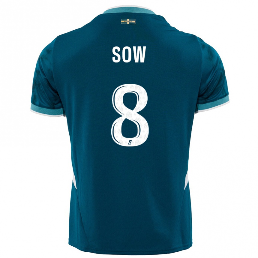 Kids Football Mbayang Sow #8 Turquoise Blue Away Jersey 2024/25 T-Shirt