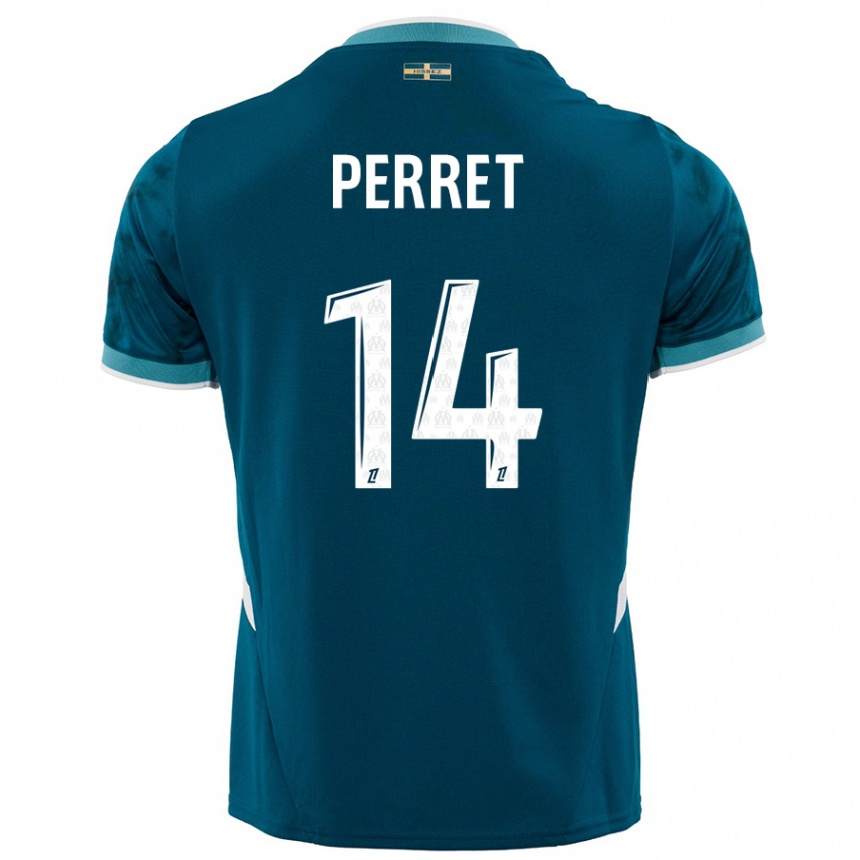 Kids Football Jenny Perret #14 Turquoise Blue Away Jersey 2024/25 T-Shirt