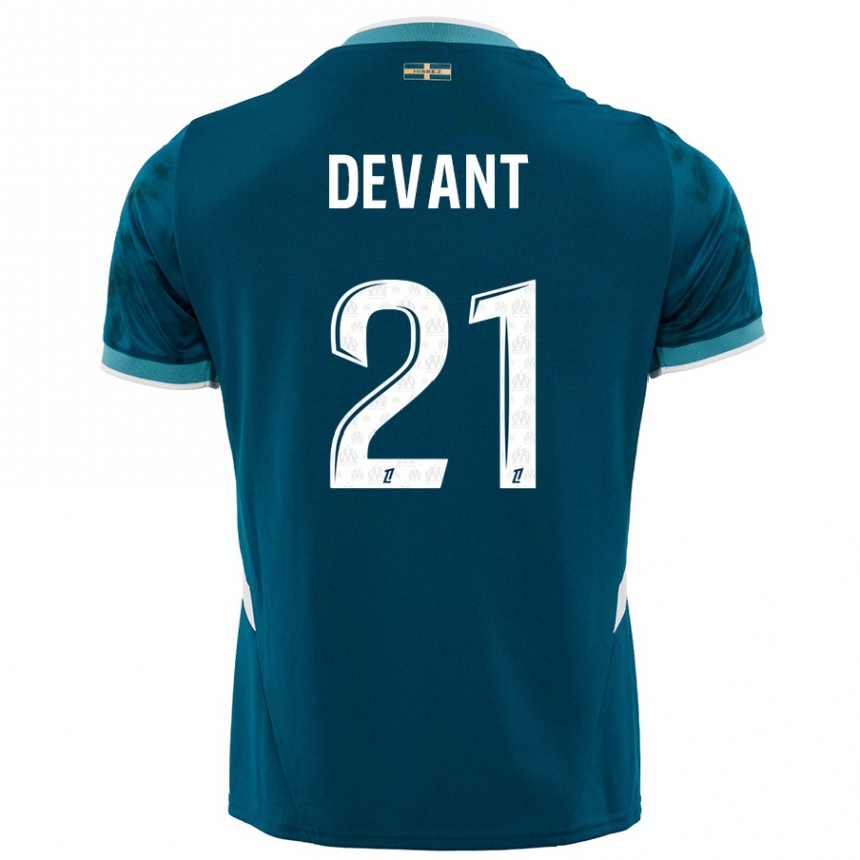 Kids Football Caroline Devant #21 Turquoise Blue Away Jersey 2024/25 T-Shirt