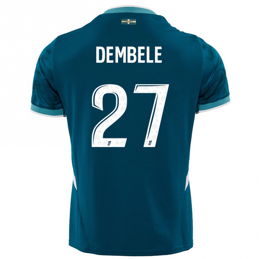 Kids Football Coumba Dembélé #27 Turquoise Blue Away Jersey 2024/25 T-Shirt