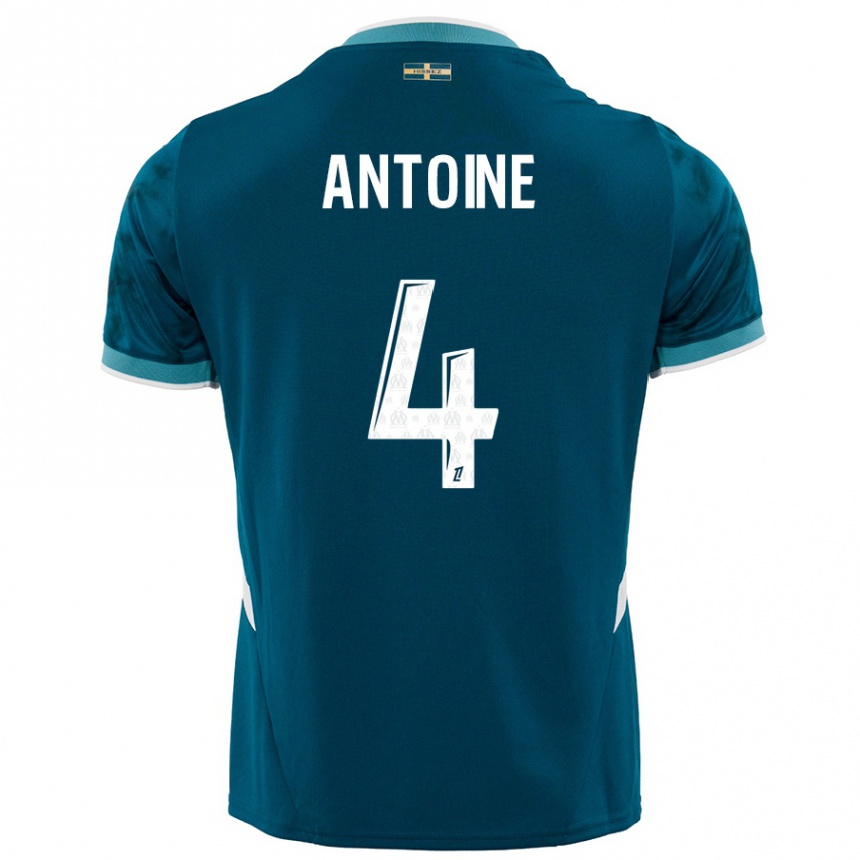 Kids Football Maud Antoine #4 Turquoise Blue Away Jersey 2024/25 T-Shirt