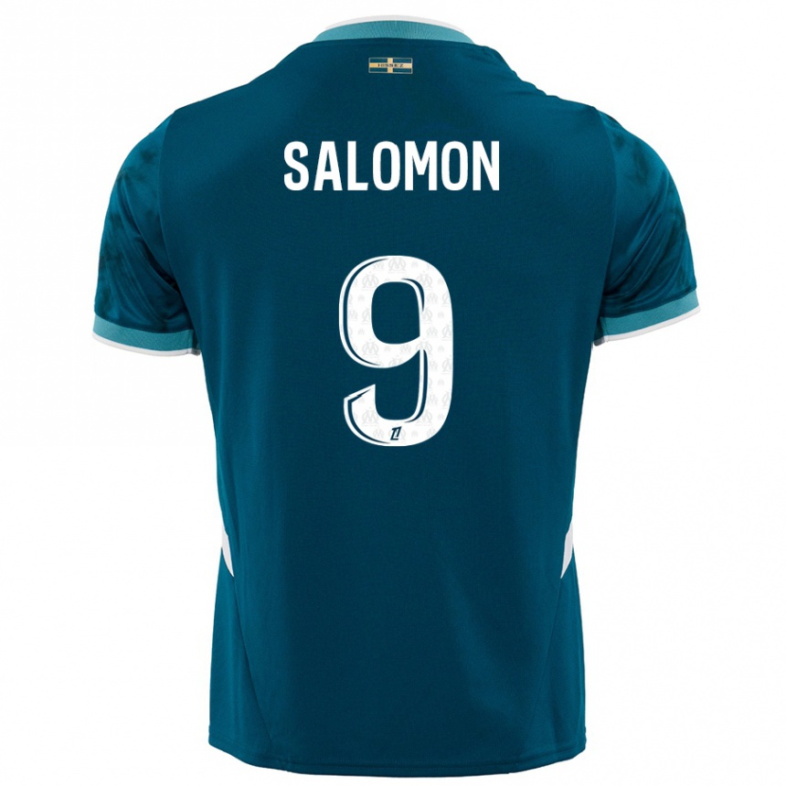 Kids Football Maeva Salomon #9 Turquoise Blue Away Jersey 2024/25 T-Shirt