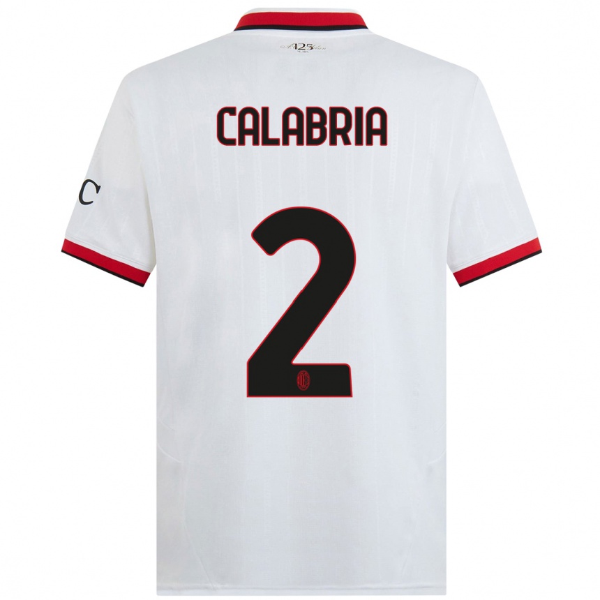 Kids Football Davide Calabria #2 White Black Red Away Jersey 2024/25 T-Shirt