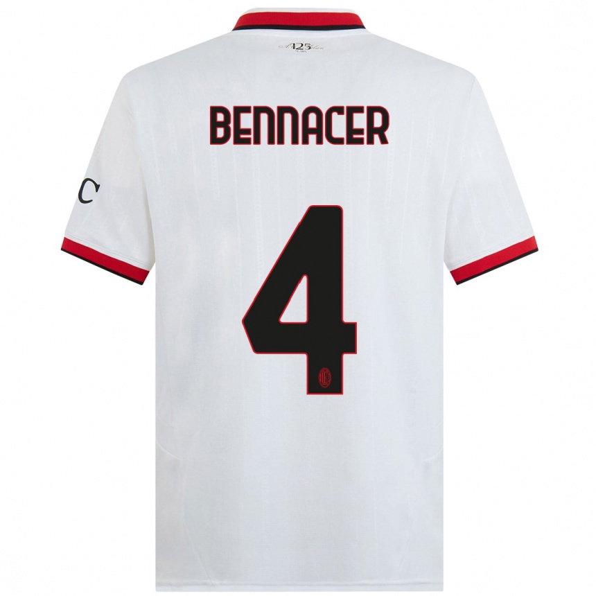 Kids Football Ismael Bennacer #4 White Black Red Away Jersey 2024/25 T-Shirt