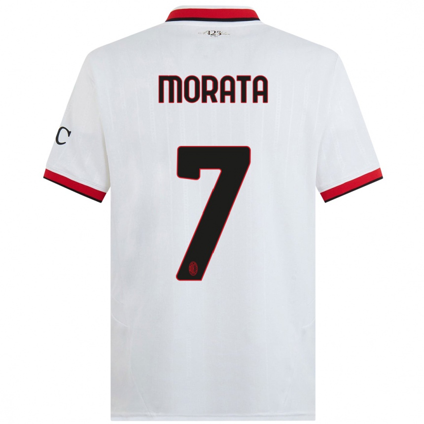 Kids Football Alvaro Morata #7 White Black Red Away Jersey 2024/25 T-Shirt