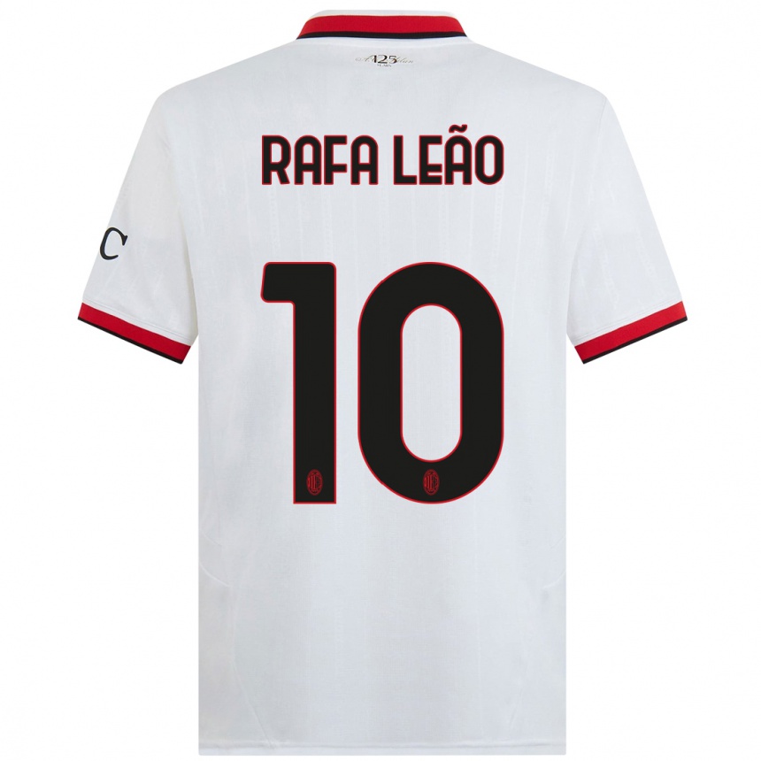 Kids Football Rafael Leao #10 White Black Red Away Jersey 2024/25 T-Shirt