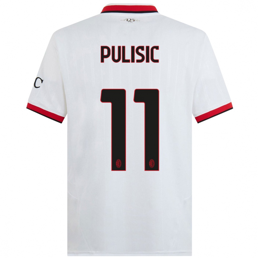 Kids Football Christian Pulisic #11 White Black Red Away Jersey 2024/25 T-Shirt