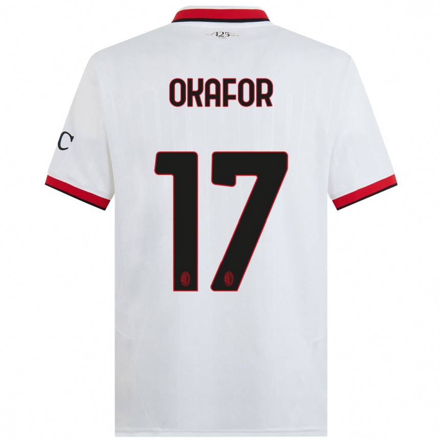 Kids Football Noah Okafor #17 White Black Red Away Jersey 2024/25 T-Shirt