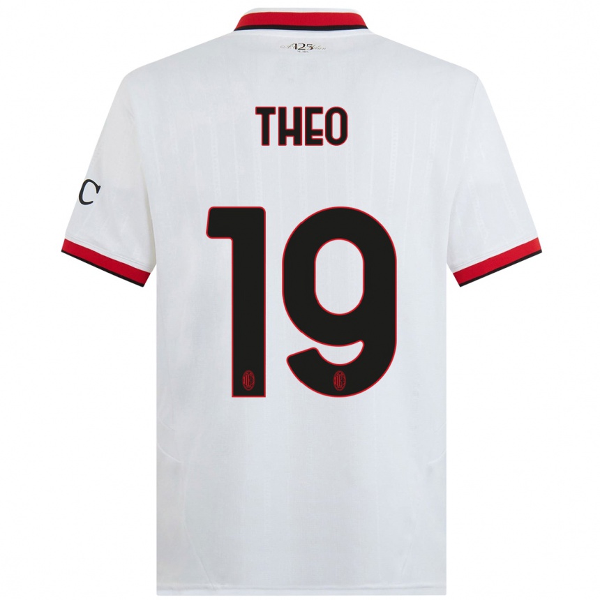 Kids Football Theo Hernandez #19 White Black Red Away Jersey 2024/25 T-Shirt