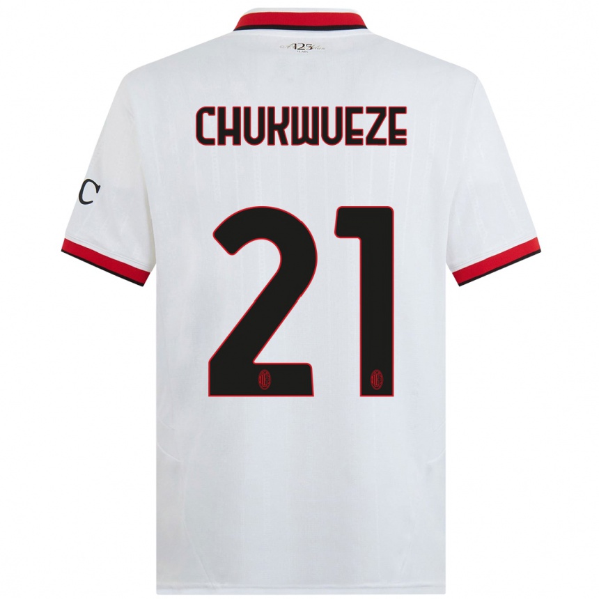 Kids Football Samuel Chukwueze #21 White Black Red Away Jersey 2024/25 T-Shirt