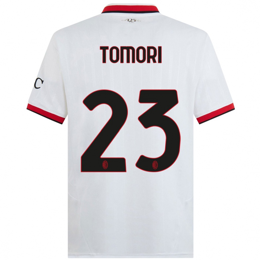 Kids Football Fikayo Tomori #23 White Black Red Away Jersey 2024/25 T-Shirt