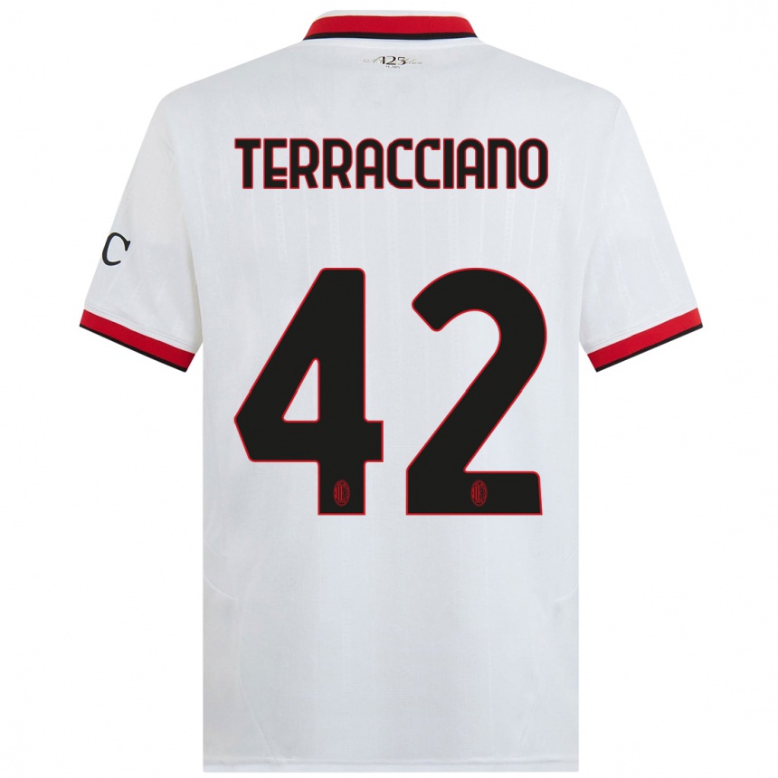 Kids Football Filippo Terracciano #42 White Black Red Away Jersey 2024/25 T-Shirt