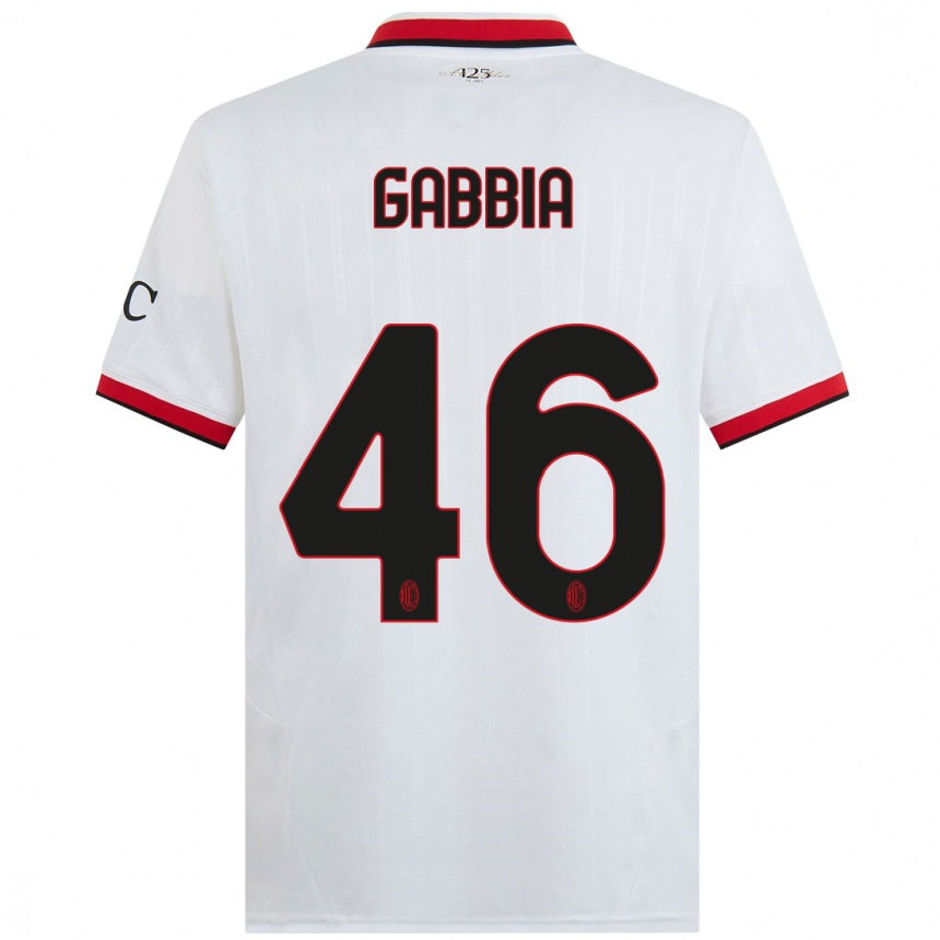 Kids Football Matteo Gabbia #46 White Black Red Away Jersey 2024/25 T-Shirt