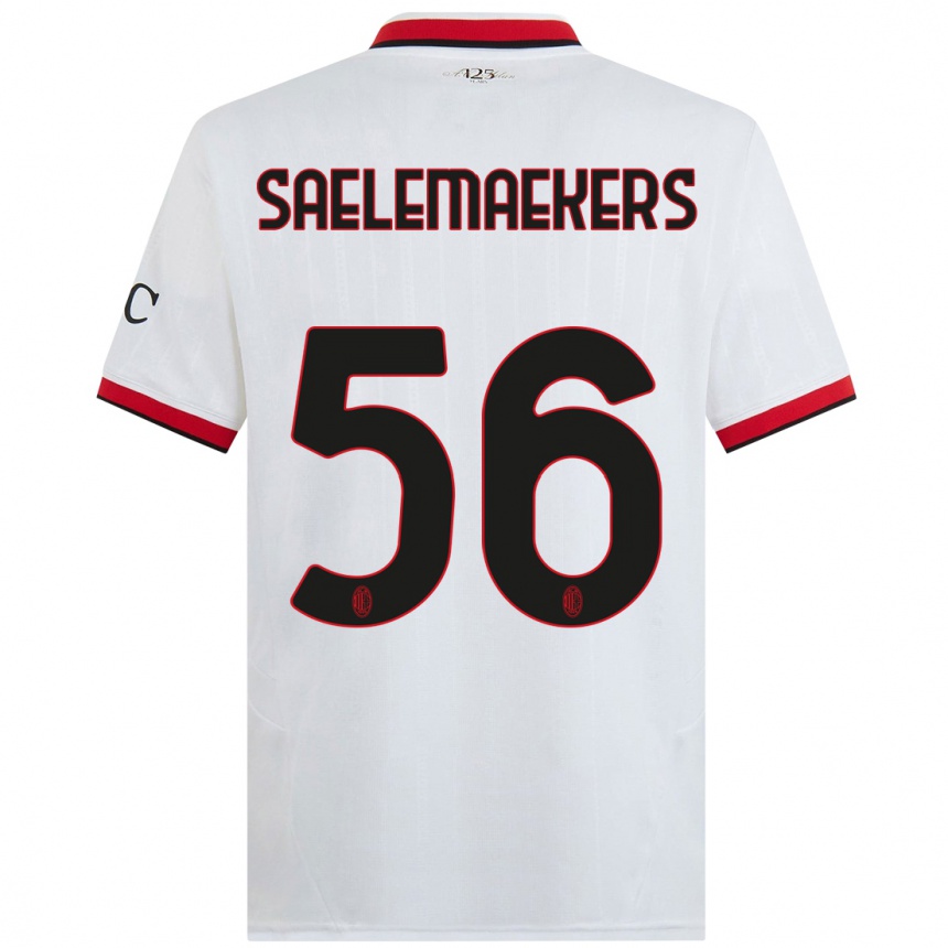 Kids Football Alexis Saelemaekers #56 White Black Red Away Jersey 2024/25 T-Shirt