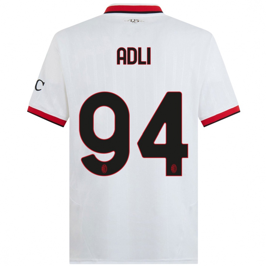 Kids Football Yacine Adli #94 White Black Red Away Jersey 2024/25 T-Shirt