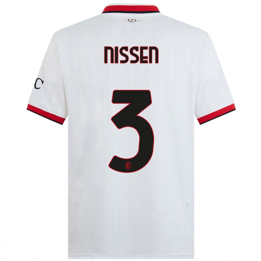 Kids Football Fredrik Nissen #3 White Black Red Away Jersey 2024/25 T-Shirt