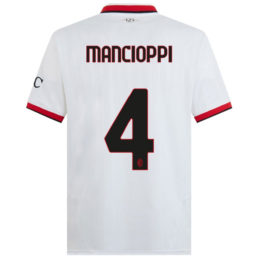 Kids Football Tommaso Mancioppi #4 White Black Red Away Jersey 2024/25 T-Shirt