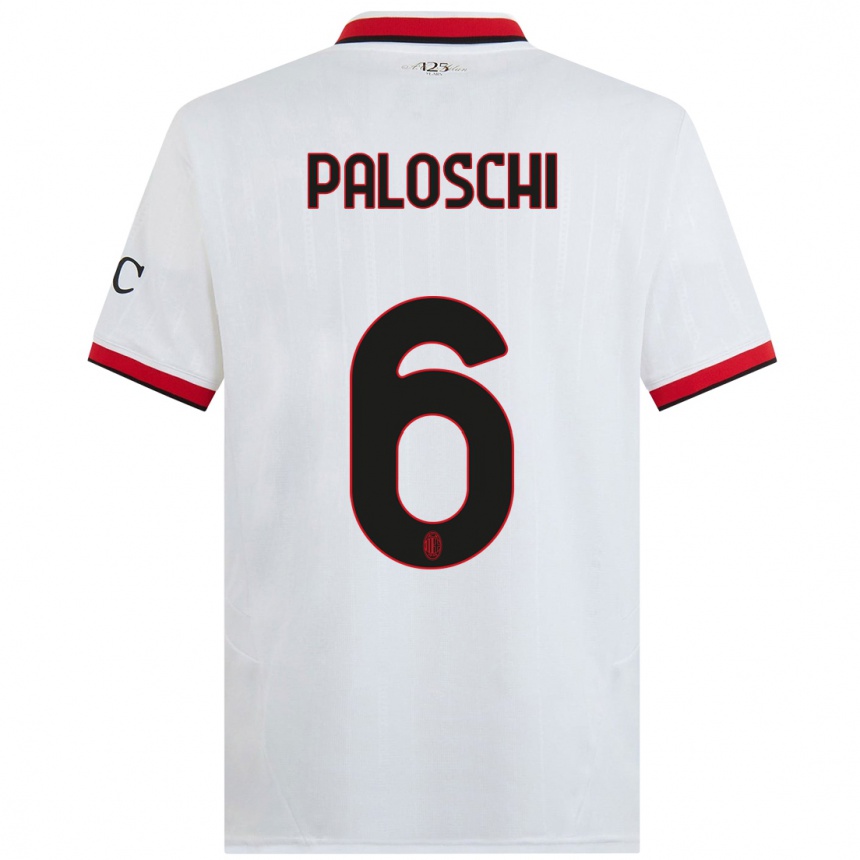 Kids Football Dorian Paloschi #6 White Black Red Away Jersey 2024/25 T-Shirt