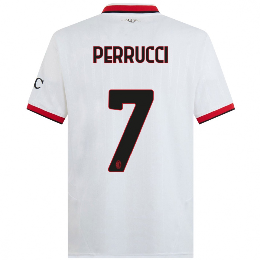 Kids Football Vincenzo Perrucci #7 White Black Red Away Jersey 2024/25 T-Shirt