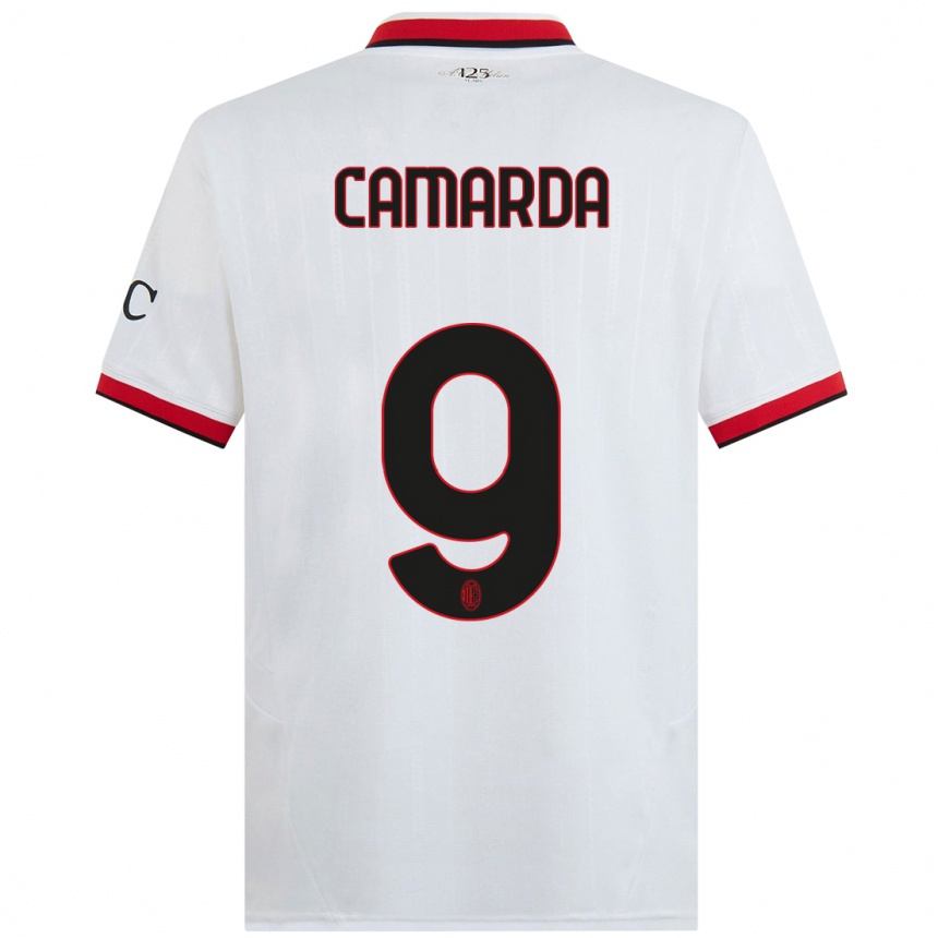 Kids Football Francesco Camarda #9 White Black Red Away Jersey 2024/25 T-Shirt