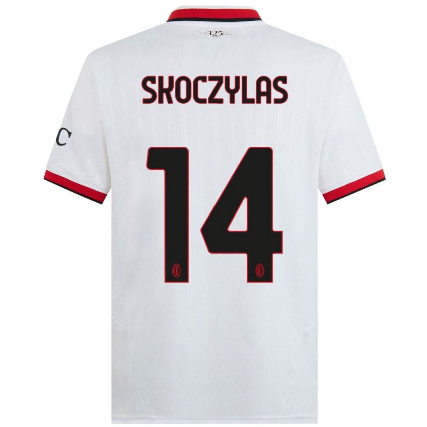 Kids Football Mateusz Skoczylas #14 White Black Red Away Jersey 2024/25 T-Shirt