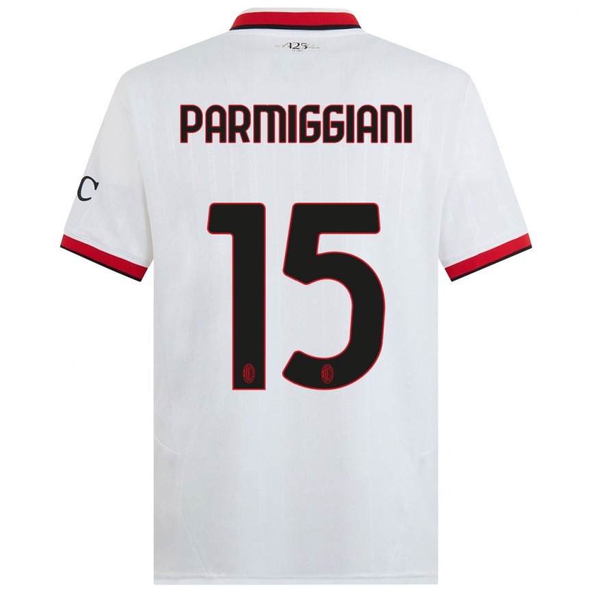 Kids Football Pietro Parmiggiani #15 White Black Red Away Jersey 2024/25 T-Shirt