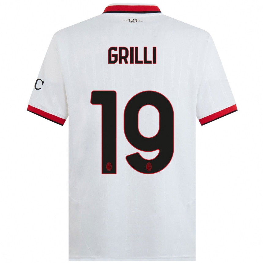 Kids Football Lorenzo Grilli #19 White Black Red Away Jersey 2024/25 T-Shirt