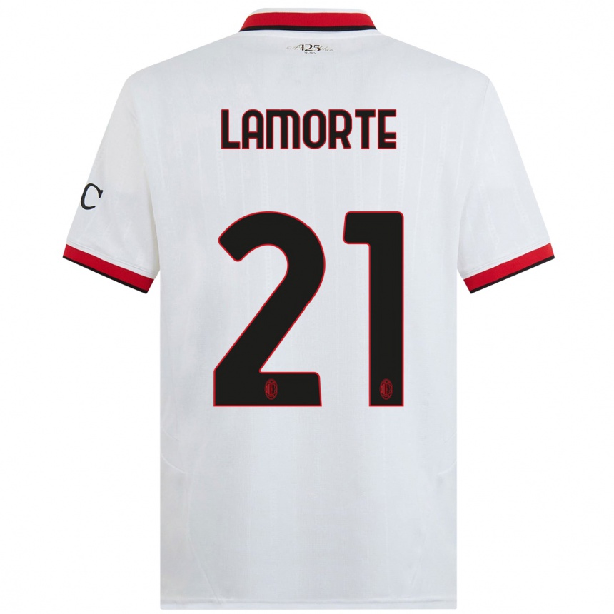 Kids Football Alessandro Lamorte #21 White Black Red Away Jersey 2024/25 T-Shirt