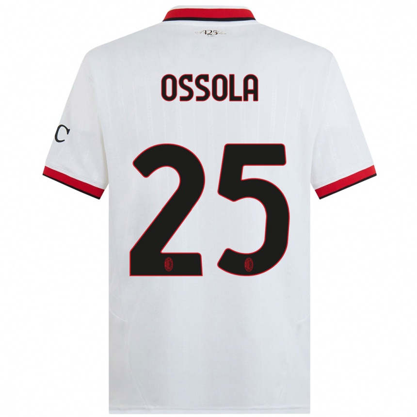 Kids Football Lorenzo Ossola #25 White Black Red Away Jersey 2024/25 T-Shirt