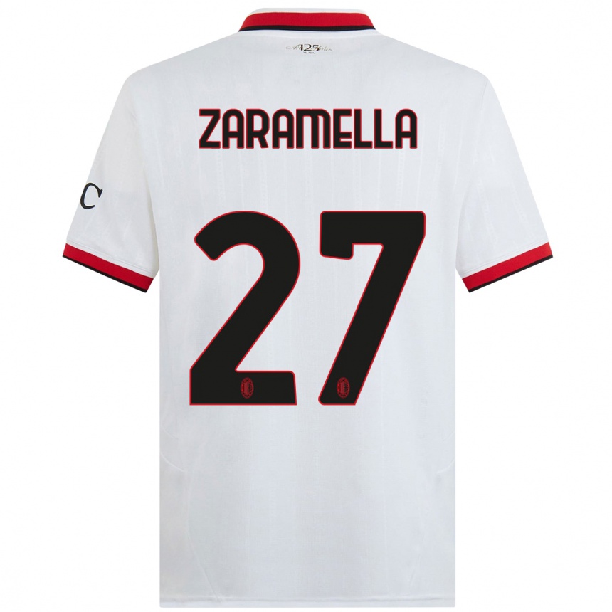 Kids Football Mattia Zaramella #27 White Black Red Away Jersey 2024/25 T-Shirt