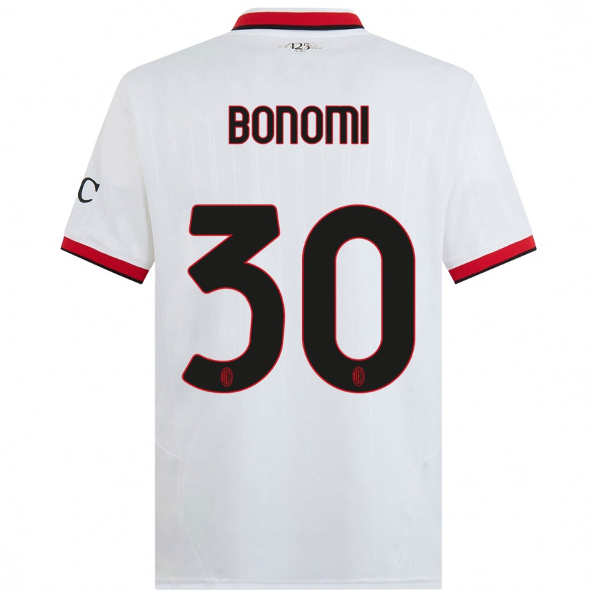 Kids Football Alessandro Bonomi #30 White Black Red Away Jersey 2024/25 T-Shirt