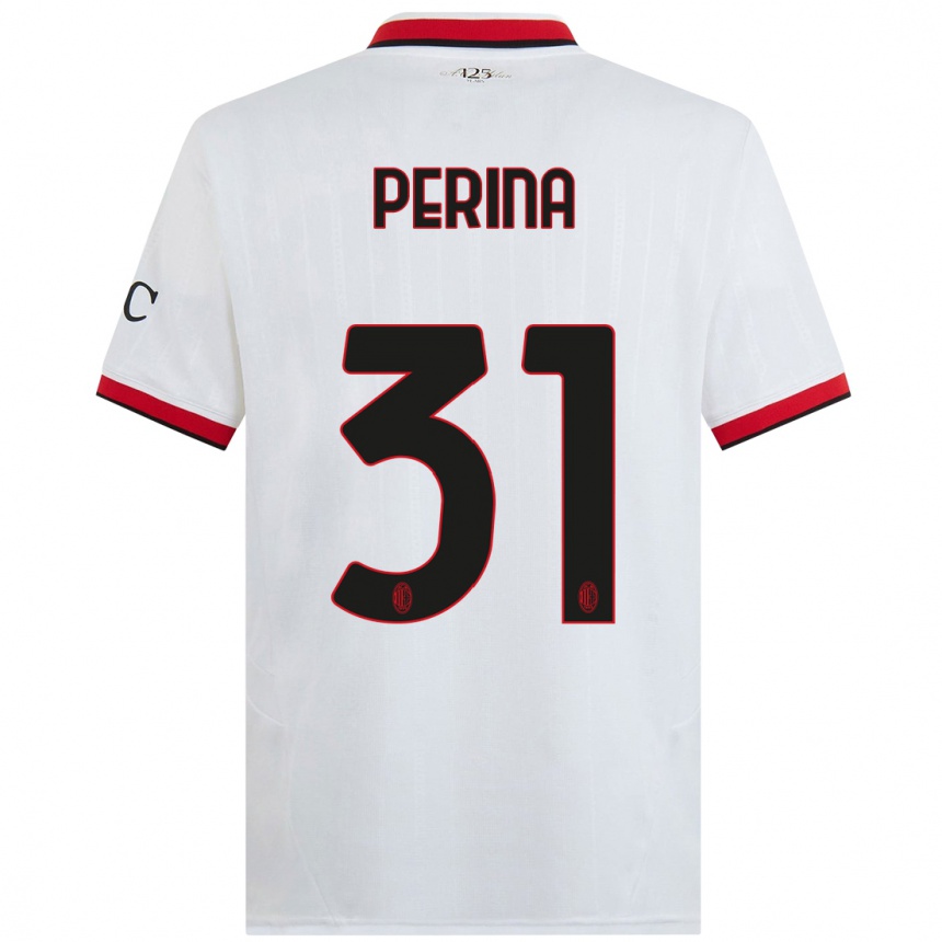 Kids Football Gioele Perina #31 White Black Red Away Jersey 2024/25 T-Shirt